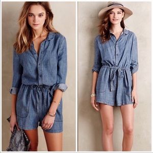 Anthropologie Level 99 Denim Chambray Romper